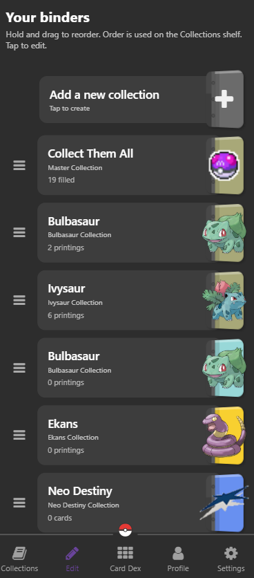 Your binders – reorder collections